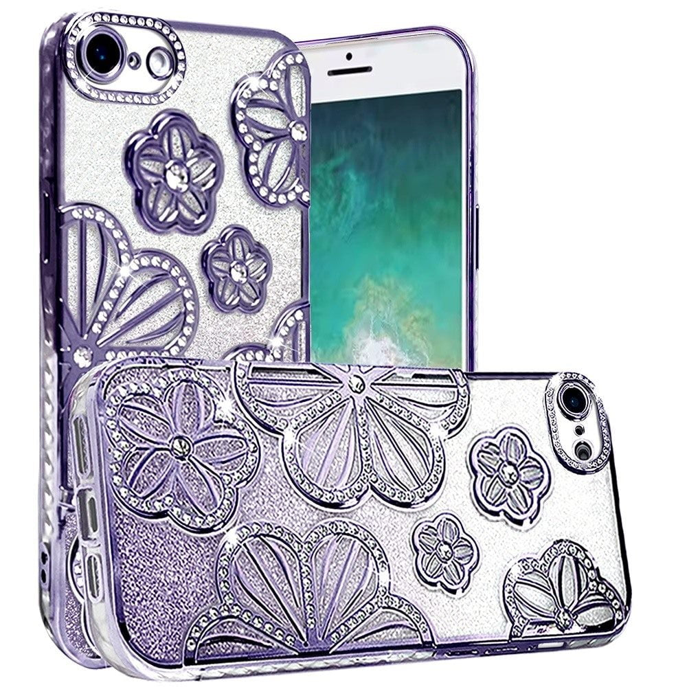 For Motorola Moto G Stylus 5G 2025 Luxury Flower Design Sparkle Glitter Diamond Rhinestone Shimmer Bling Plating Thick TPU Hard PC Cover, XPM Phone Case [Flower Purple]