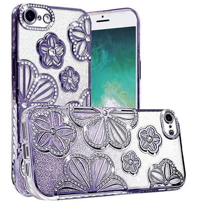 For Motorola Moto G Stylus 5G 2025 Luxury Flower Design Sparkle Glitter Diamond Rhinestone Shimmer Bling Plating Thick TPU Hard PC Cover, XPM Phone Case [Flower Purple]