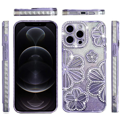 For Motorola Moto G Stylus 5G 2025 Luxury Flower Design Sparkle Glitter Diamond Rhinestone Shimmer Bling Plating Thick TPU Hard PC Cover, XPM Phone Case [Flower Purple]