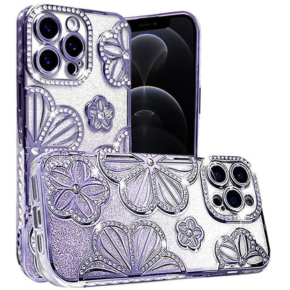 For Motorola Moto G Stylus 5G 2025 Luxury Flower Design Sparkle Glitter Diamond Rhinestone Shimmer Bling Plating Thick TPU Hard PC Cover, XPM Phone Case [Flower Purple]