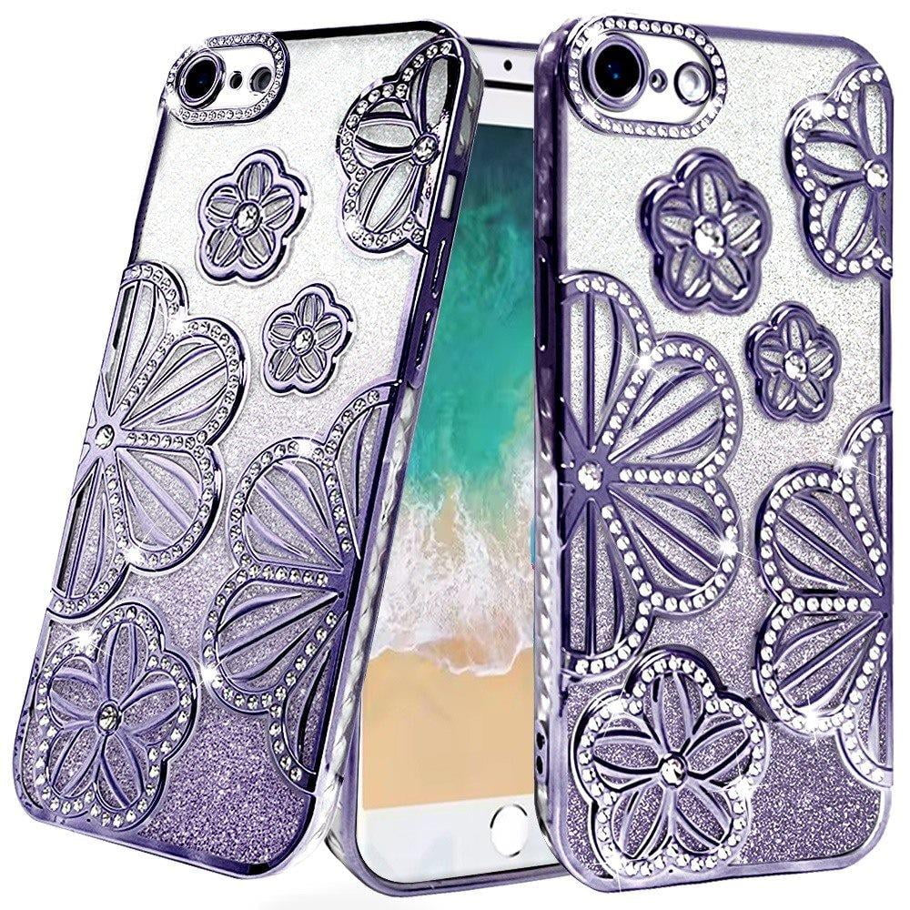 For Motorola Moto G Stylus 5G 2025 Luxury Flower Design Sparkle Glitter Diamond Rhinestone Shimmer Bling Plating Thick TPU Hard PC Cover, XPM Phone Case [Flower Purple]
